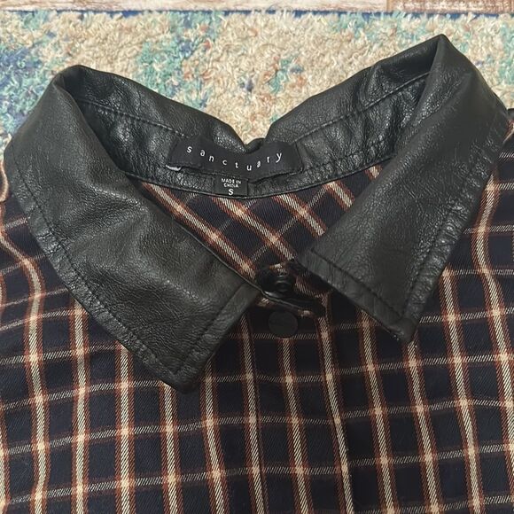Sanctuary Faux Leather Collar Thick Snap Button Down Shirt - Picture 3 of 6